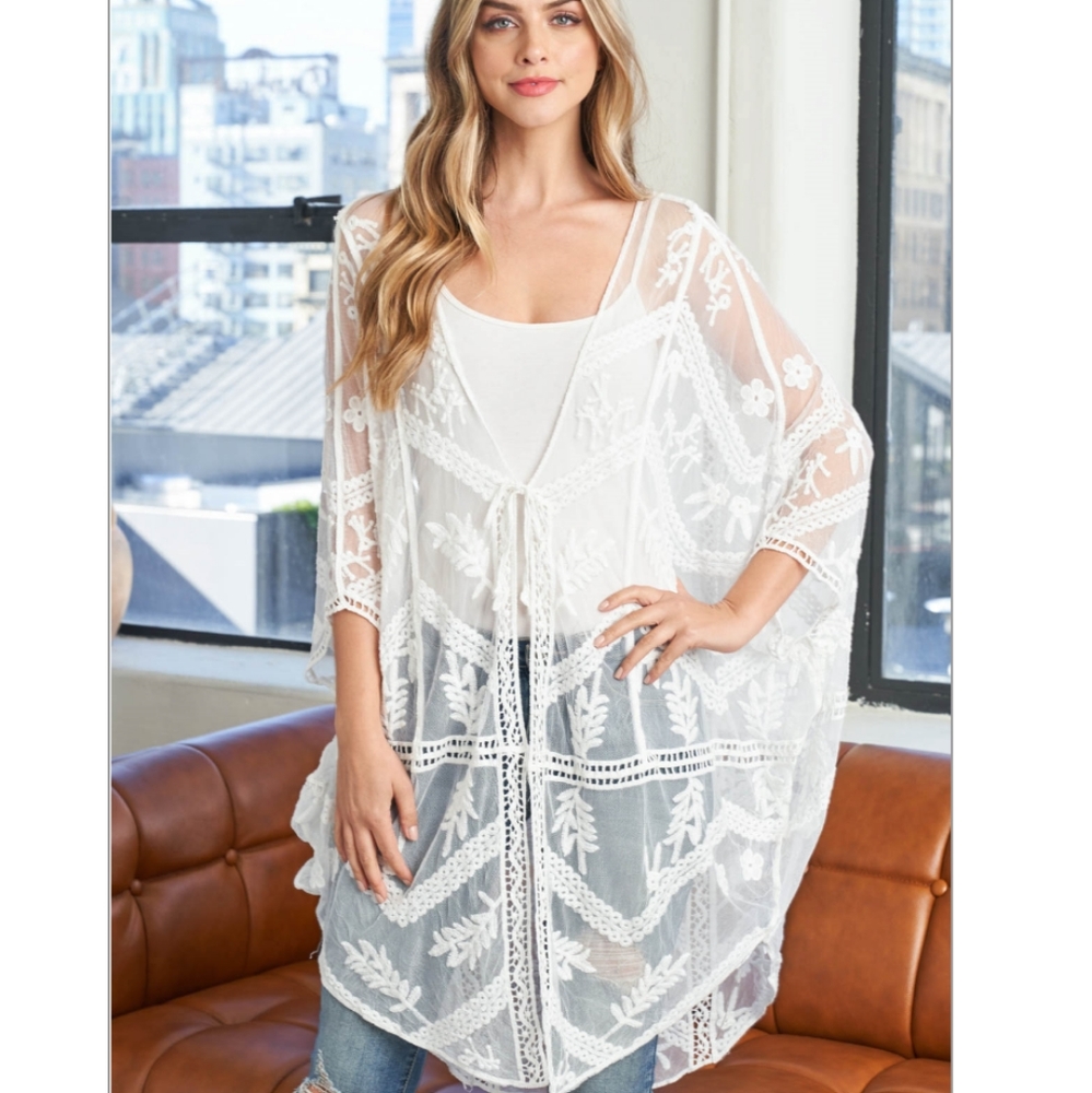 Bohemian Leaf Embroidered Kimono